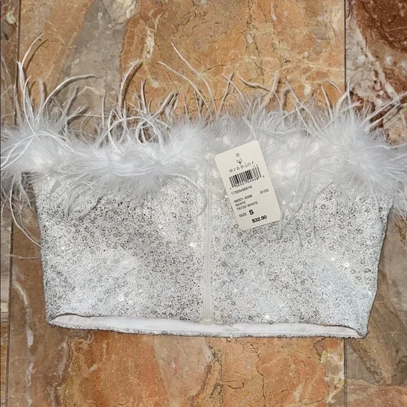 White Feather Sequin Top - Picture 3 of 4